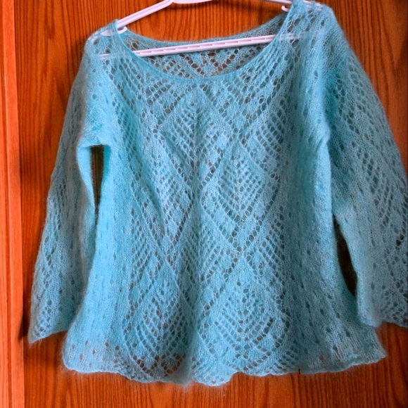 Handmade Sweaters - Hand Knit Lace Sweater Made With  Debbie Bliss Yarn Mohair Silk Blend Original